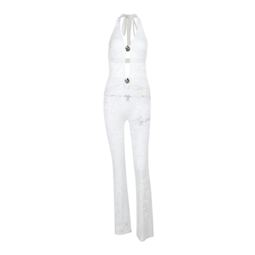 Sexy Lace Hollow Halter Neck Backless Jumpsuit