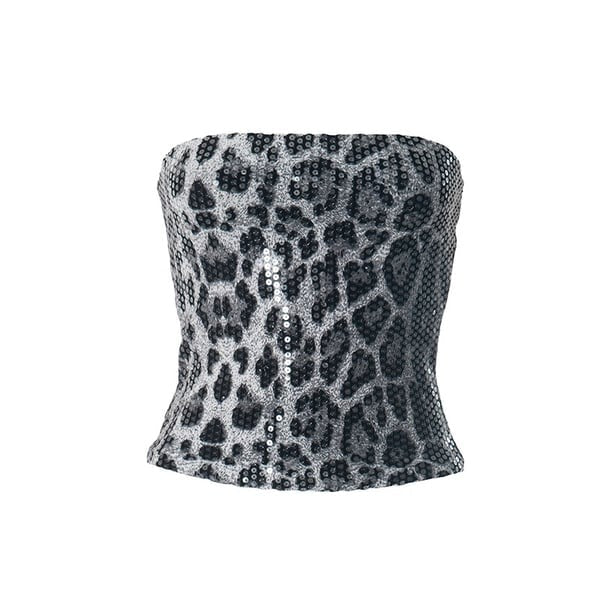 Sexy Leopard Print Tube Top Sequined Top