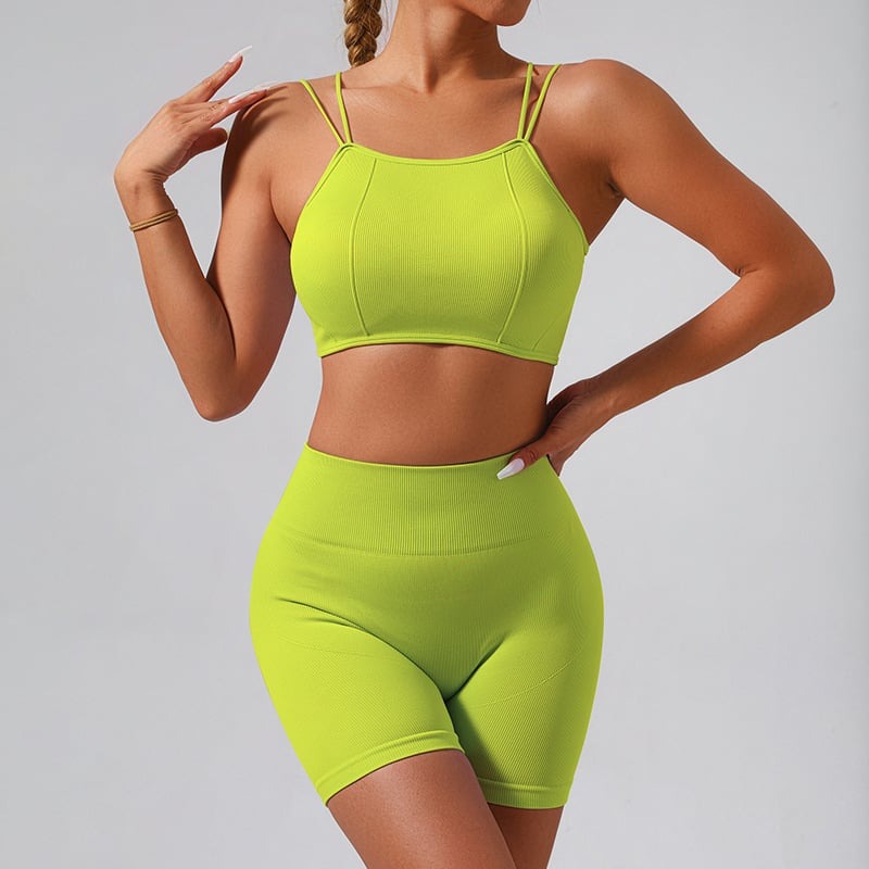 Strapless Seamless Push-up Bra Peach Hip Shorts Yoga Set