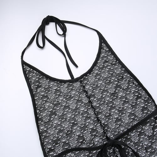 Sexy Halter Neck Contrast Striped Backless Lace-up Jumpsuit Romper