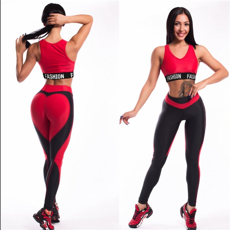 Contrast Color Stitching Heart Peach Hip Yoga Leggings
