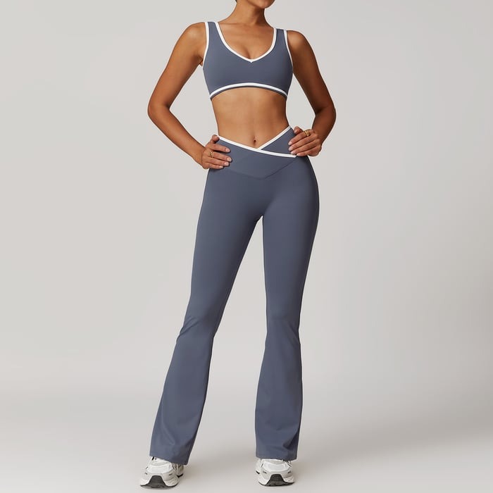 BREEHER Color Clash Bras Hip Lifting Leggings Two Piece Set Sports Suits