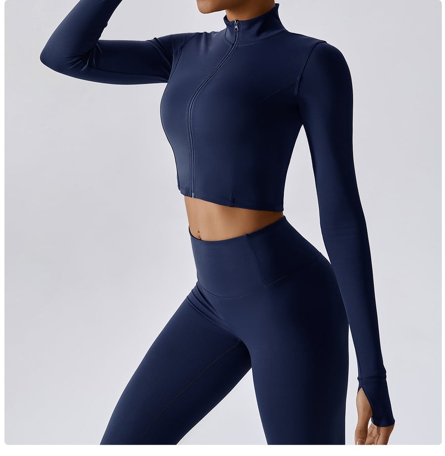 BREEHER Zipper Long Sleeves Leggings Three Piece Set Sports Suits