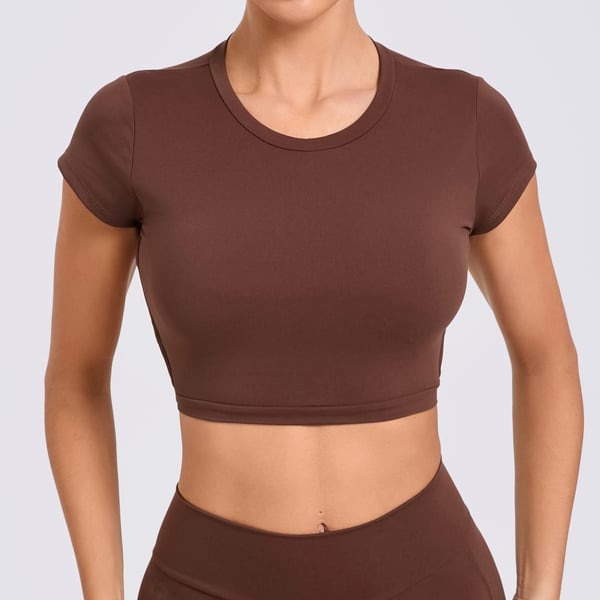 Backless Cross Strap Yoga Short Sleeve Top With Chest Pads