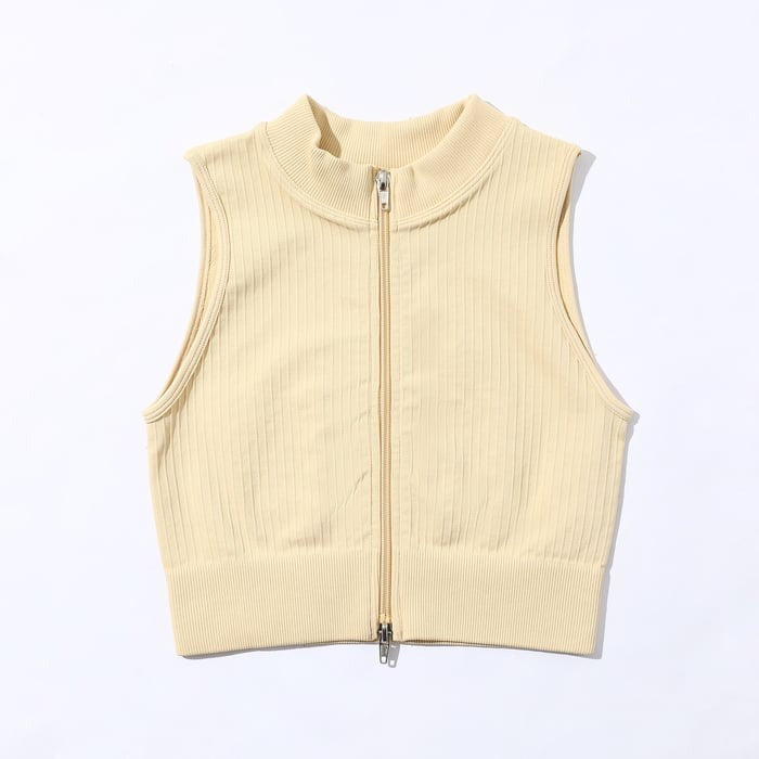 BREEHER Zipper Ribbed Sleeveless Vest Bras