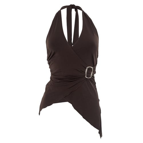 Sexy V-neck Halter Neck Cross Solid Color Top
