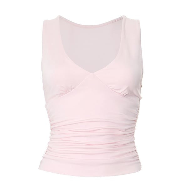 Sexy V-neck Solid Color Pleated Vest Top