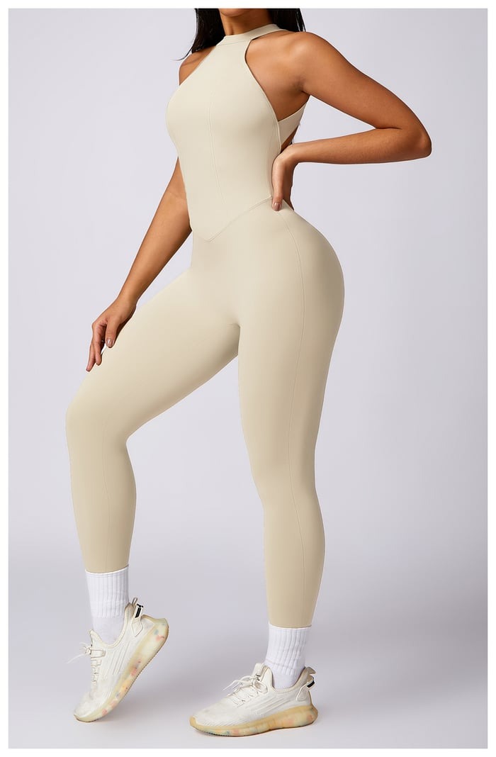 BREEHER Halter Neck Backles Quick Drying Highly Elastic Jumpsuits