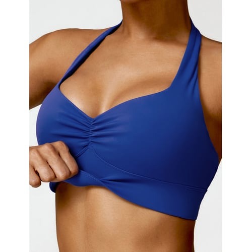 BREEHER Shirring Halter Neck Backless Quick Drying Sports Bras