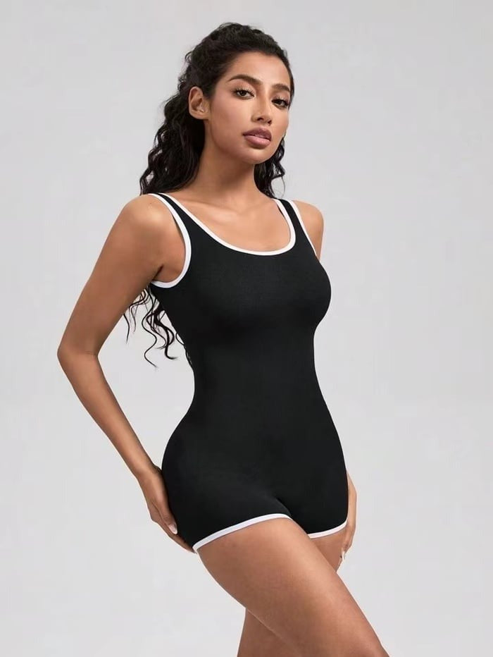 Sexy Contrast Backless Sleeveless Yoga Jumpsuit Romper