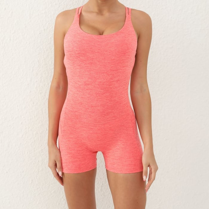 BREEHER Cross Straps Highly Elastic Shorts Jumpsuit