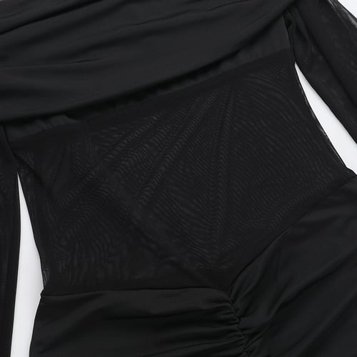 Sexy Mesh Stitching One-shoulder Long-sleeved Jumpsuit