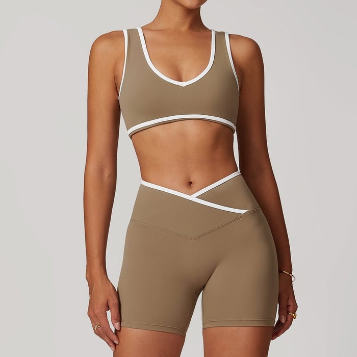BREEHER Color Clash Vest Hip Lifting Shorts Two Piece Set Sports Suits