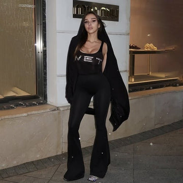 Sexy Letter Rhinestone Flared Jumpsuit