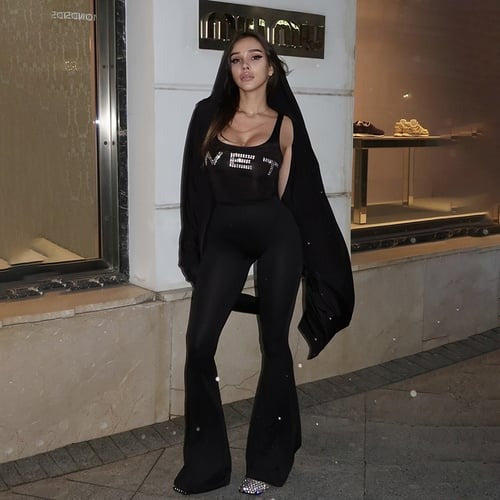Sexy Letter Rhinestone Flared Jumpsuit