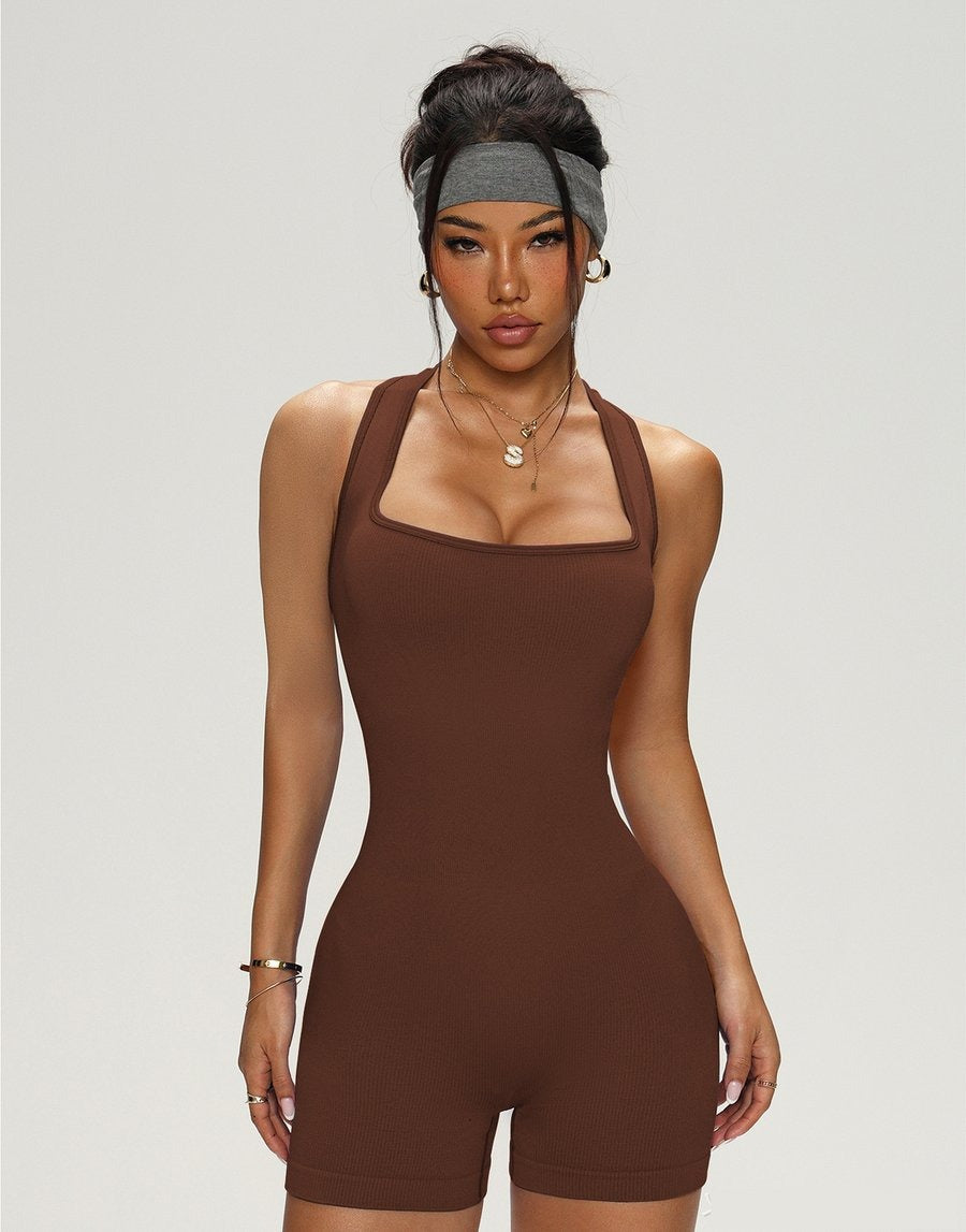 Cross Back Ribbed Short Romper