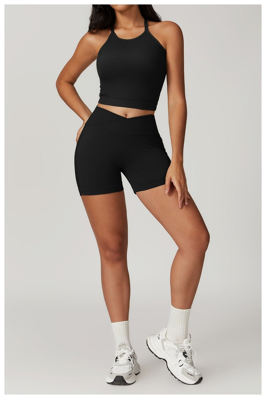 BREEHER Crossed Waist Shape High Waisted Hip Lifting Shorts