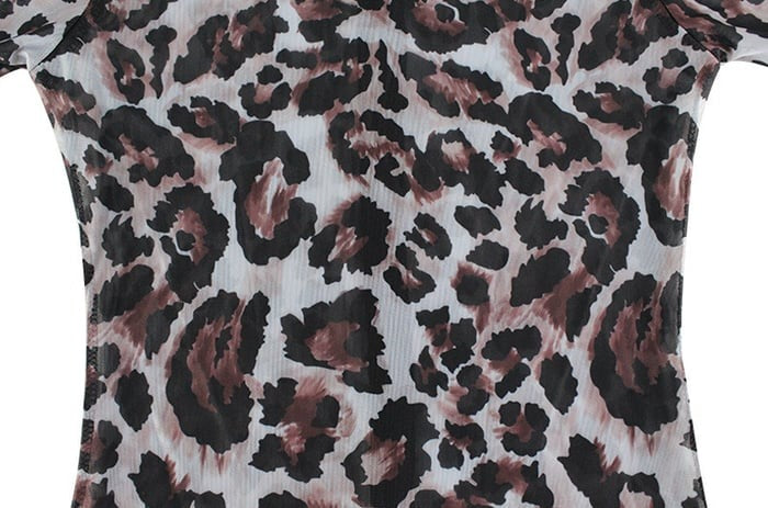 Sexy Mesh Leopard Print Long Sleeve Jumpsuit Romper