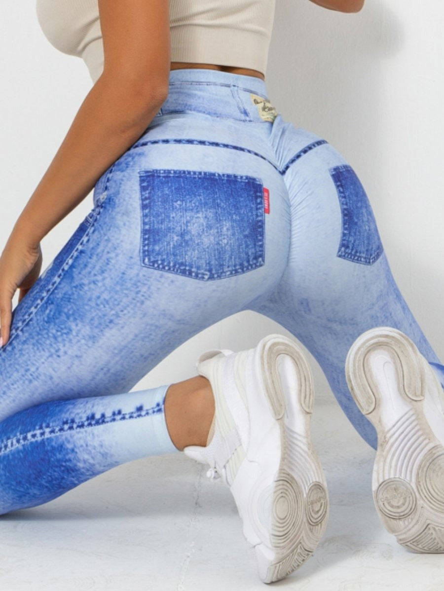 Faux Denim High Waist Skinny Hip-lifting Yoga Leggings