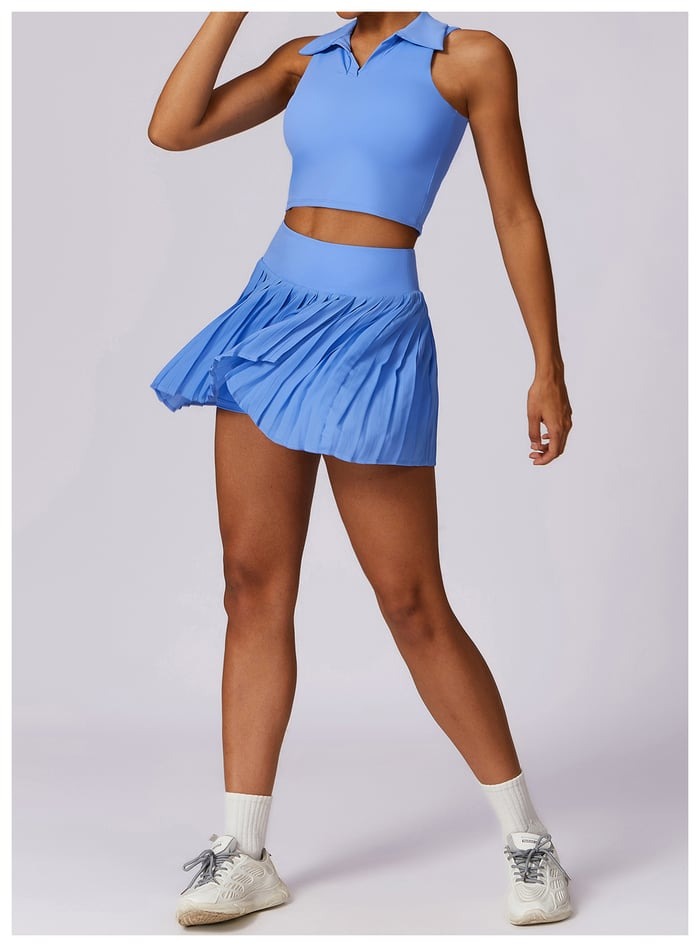 BREEHER Lapel vest Ruched Skirt Two Piece Set Sports Suits
