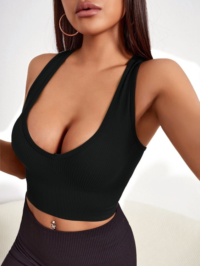 Sexy Ribbed Deep V Neck Yoga Vest Tops