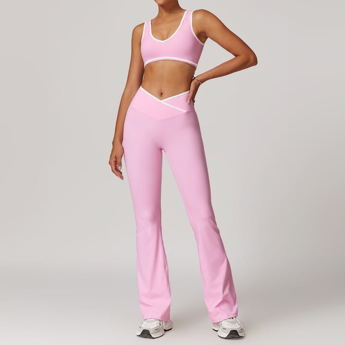 BREEHER Color Clash Bras Hip Lifting Leggings Two Piece Set Sports Suits