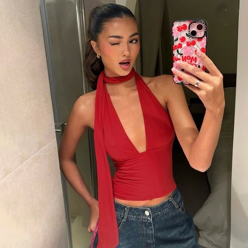 Sexy Neck Tie Low Cut Back Hollow Strap Top
