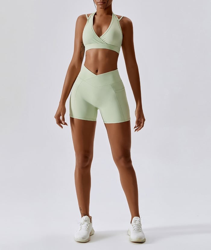 BREEHER V Waist Halter Vest Butt Lift Two Piece Set Sports Suits