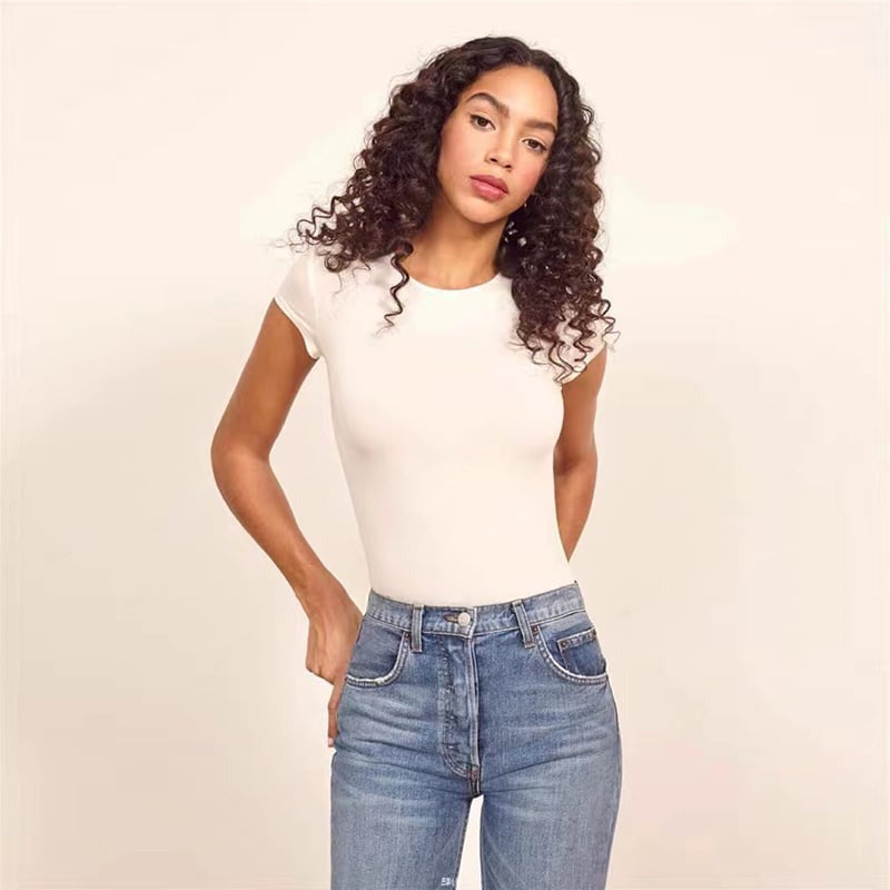 BREEHER Round Neck Short Sleeves Elasticity Bodysuits