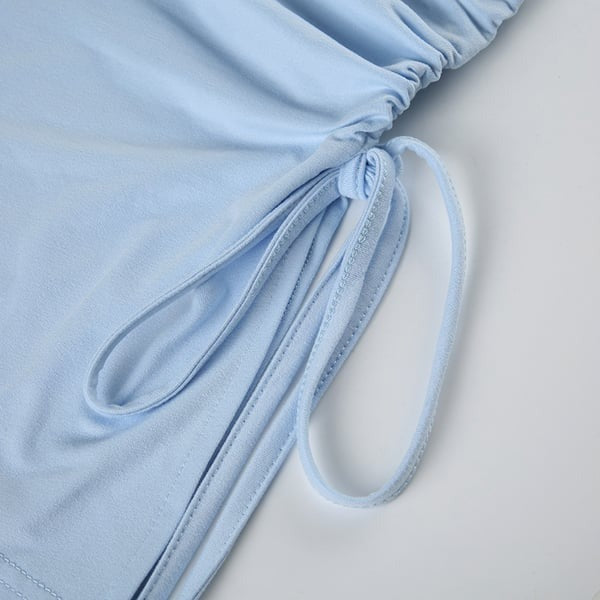 Sexy Pleated Tie One Shoulder Oblique Collar Top