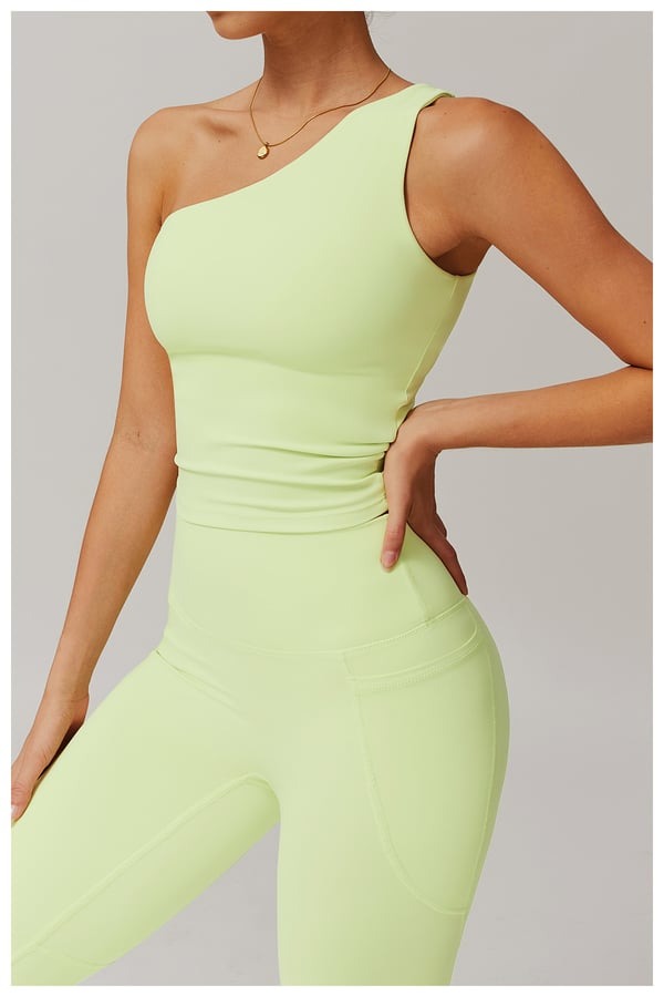 BREEHER One Shoulder Patchwork Vest Seamless Sports Bras