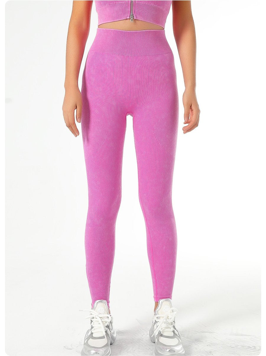 Zipper Ribbed Sports Gym Seamless Yoga Hip-Lifting Yoga Leggings