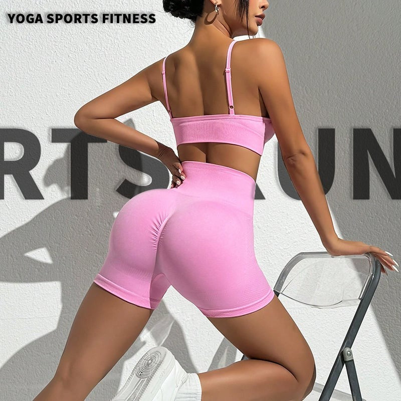 Sexy Suspender Bra High Waist Hip-Lifting Shorts Yoga Set