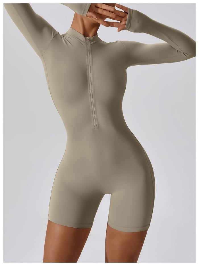 BREEHER Upright Collar Zipper Highly Elastic Jumpsuit