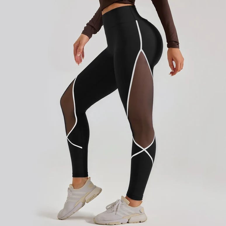 Female Super Sexy Mesh Contrasting Colors Hip-lift Leggings