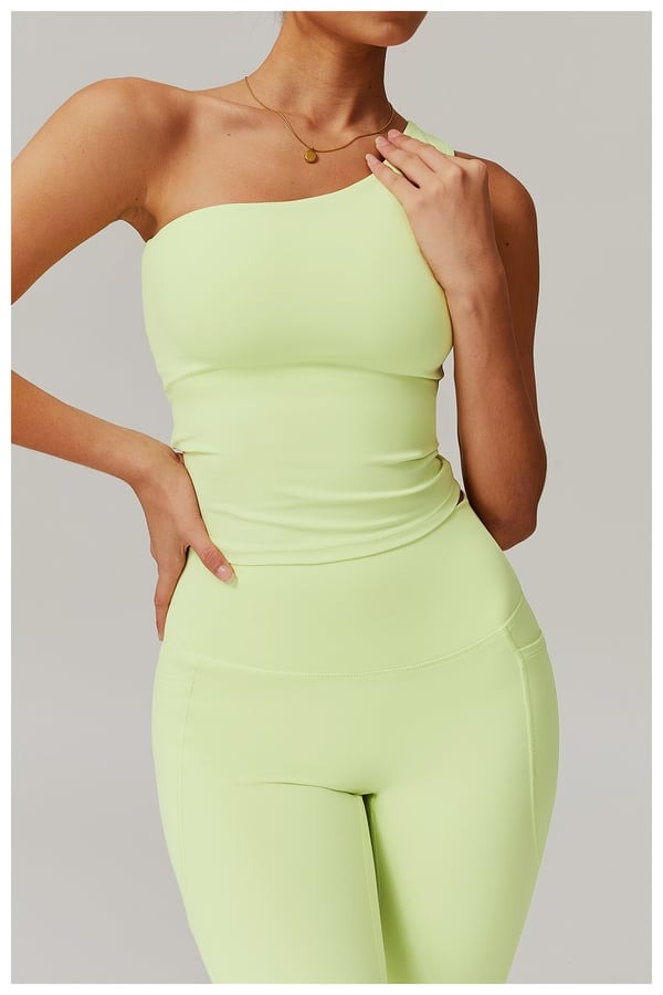 BREEHER One Shoulder Patchwork Vest Seamless Sports Bras