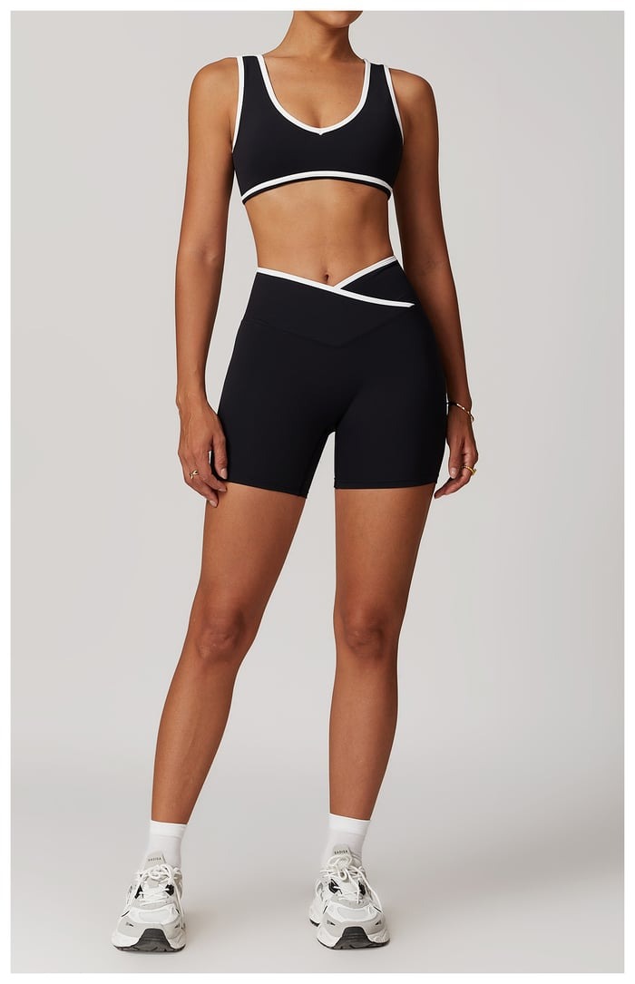 BREEHER Color Clash Vest Hip Lifting Shorts Two Piece Set Sports Suits