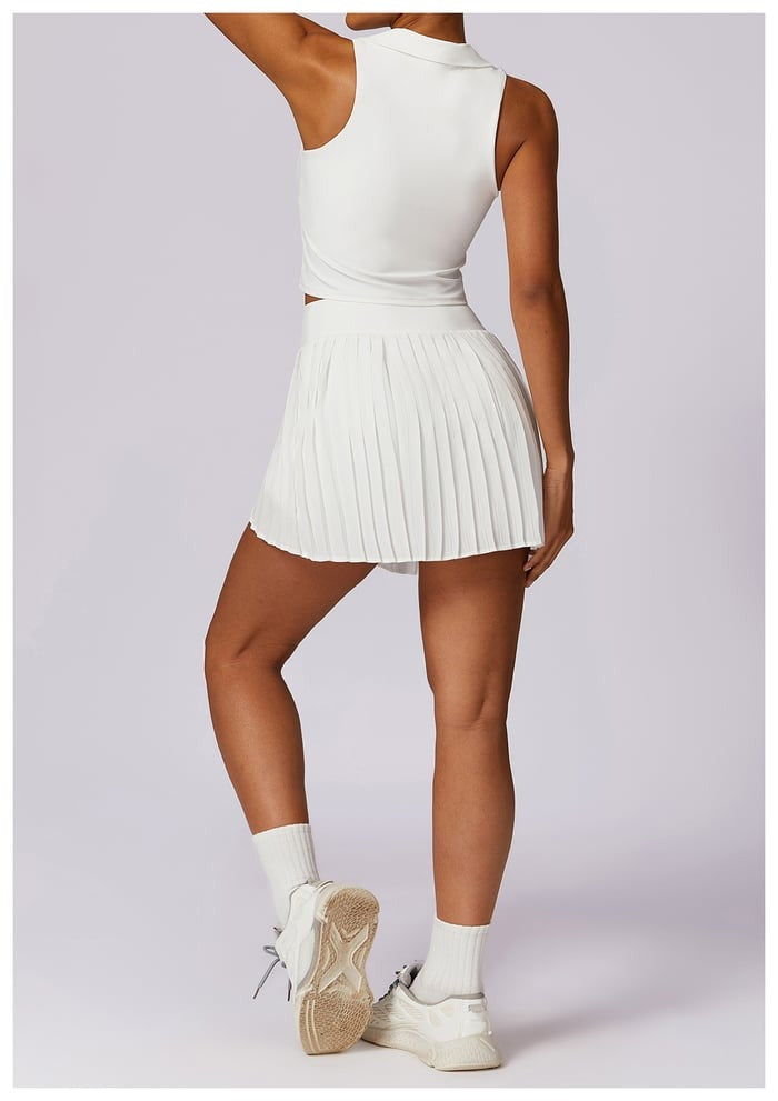 BREEHER Lapel vest Ruched Skirt Two Piece Set Sports Suits