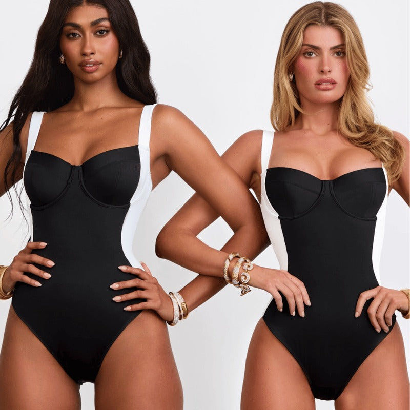 Tummy Control Black Sling Shaping One-Piece Swimsuit Set