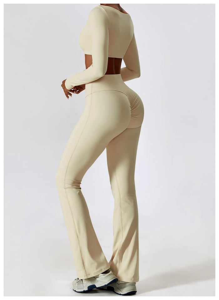 BREEHER Crop Top Long Sleeves Hip Lifting Two Piece Set Sports Suits