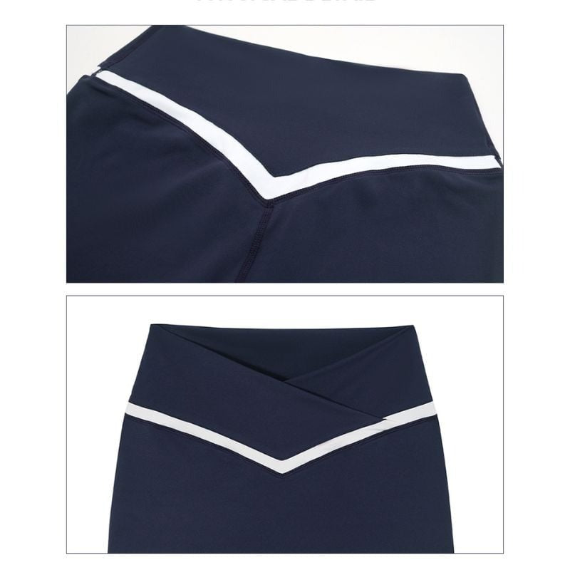 BREEHER Contrasting Color Cross V Waist Leggings