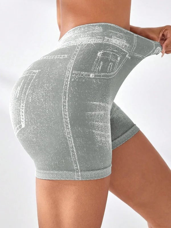 Deep V Back Faux Denim Scrunch Bum Sexy Hip-Lifting Shorts