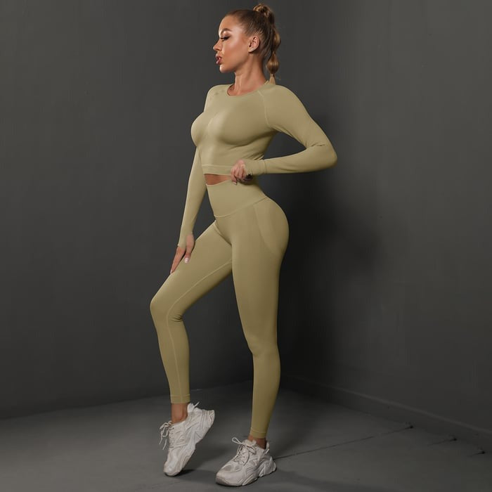 BREEHER Shaping Long Sleeved Butt Lift Two Piece Set Sports Suits
