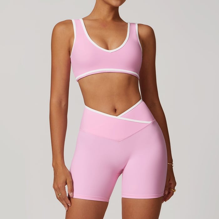 BREEHER Color Clash Vest Hip Lifting Shorts Two Piece Set Sports Suits