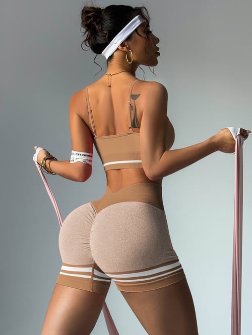 Female Deep V Back Stripes Short Tracksuit