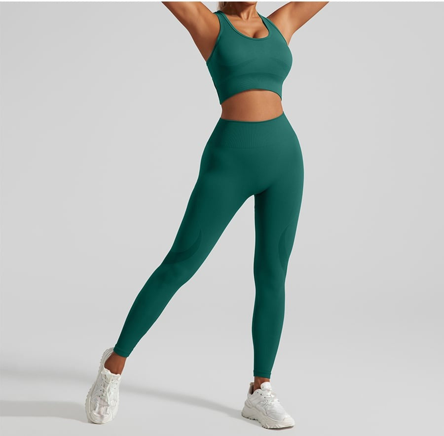 BREEHER Solid Color Hollow Seamless Peach Hip Lifting Fitness Yoga Bra&Legging Sets