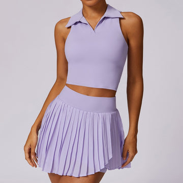 BREEHER Lapel vest Ruched Skirt Two Piece Set Sports Suits