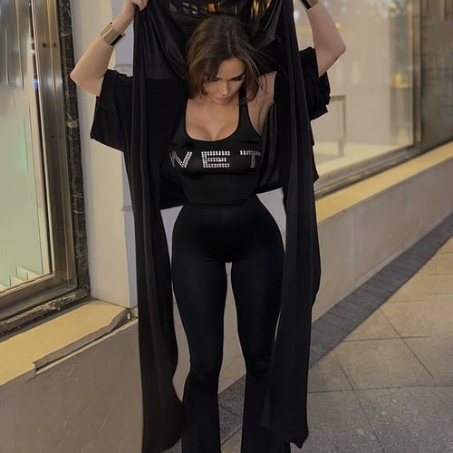 Sexy Letter Rhinestone Flared Jumpsuit