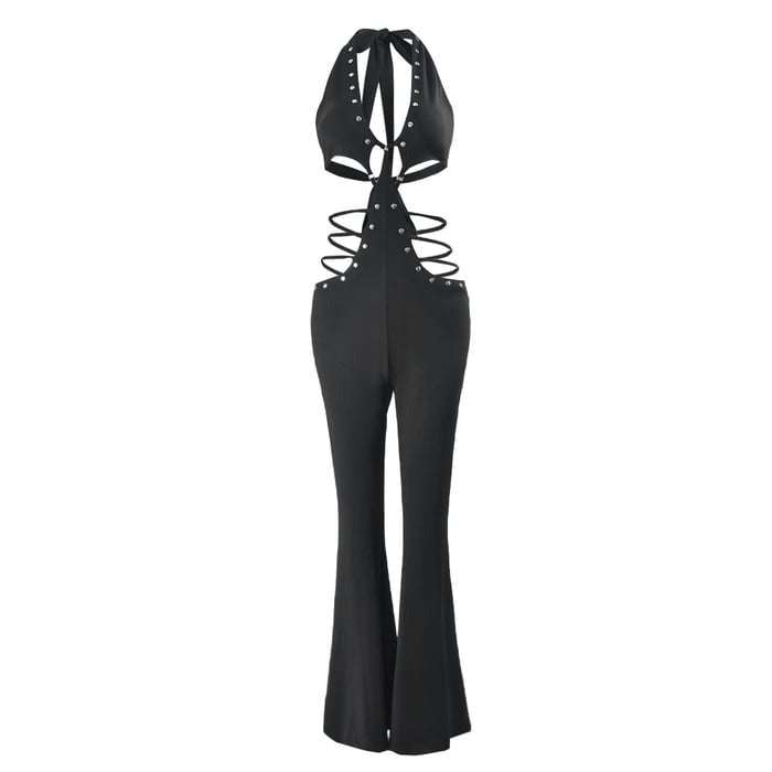 Sexy Cutout Rivet Flare Hip-lift Jumpsuit