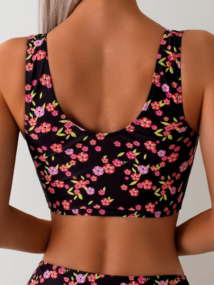 Sexy Lace Up Print Bikini Swimsuit